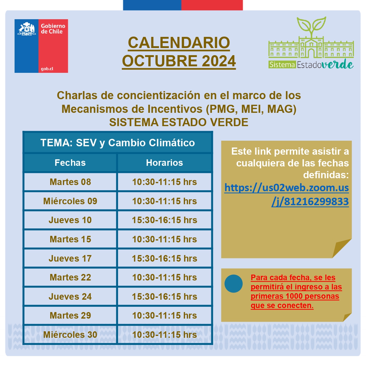 Calendario Octubre 2024 - Charlas de concientización