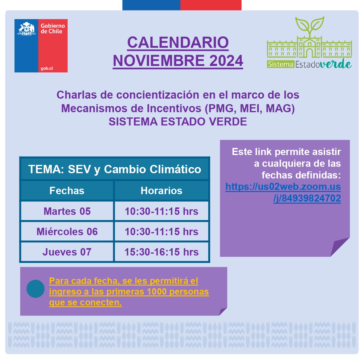 Calendario Noviembre 2024 - Charlas de concientización